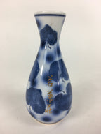Japanese Porcelain Sake Bottle Vtg Blue Leaf Pattern Design Tokkuri TS381