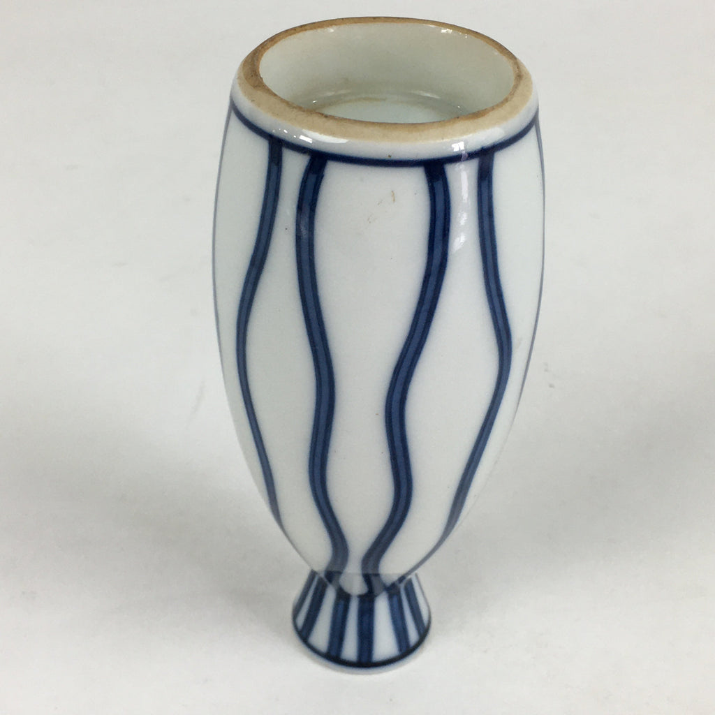 Japanese Porcelain Sake Bottle Vtg Blue Lines Design Tokkuri White TS393