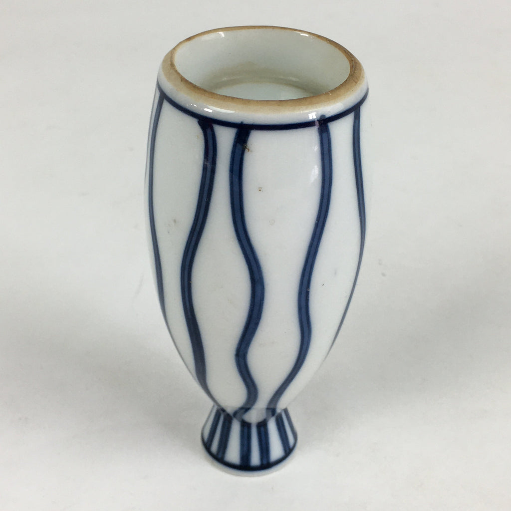 Japanese Porcelain Sake Bottle Vtg Blue Lines Design Tokkuri White TS393