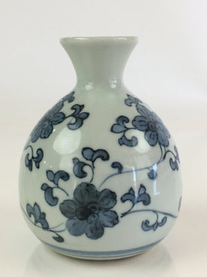 Japanese Porcelain Sake Bottle Vtg Blue Sometsuke Flower Tokkuri White TS434