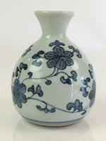 Japanese Porcelain Sake Bottle Vtg Blue Sometsuke Flower Tokkuri White TS434