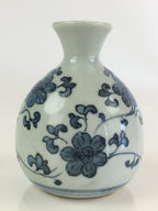 Japanese Porcelain Sake Bottle Vtg Blue Sometsuke Flower Tokkuri White TS434