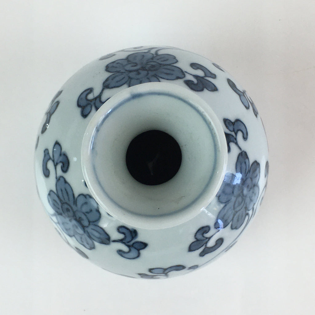 Japanese Porcelain Sake Bottle Vtg Blue Sometsuke Flower Tokkuri White TS434