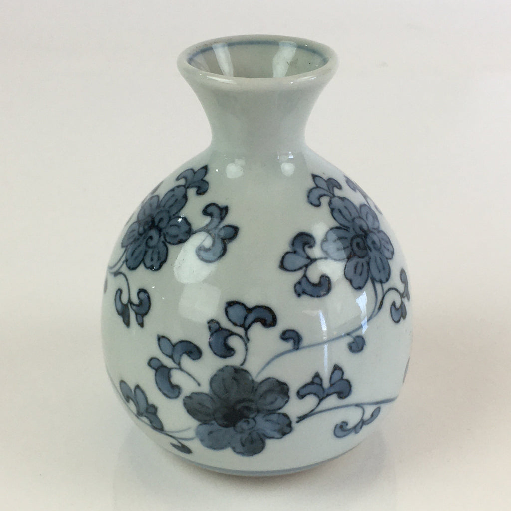 Japanese Porcelain Sake Bottle Vtg Blue Sometsuke Flower Tokkuri White TS434