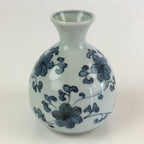 Japanese Porcelain Sake Bottle Vtg Blue Sometsuke Flower Tokkuri White TS434