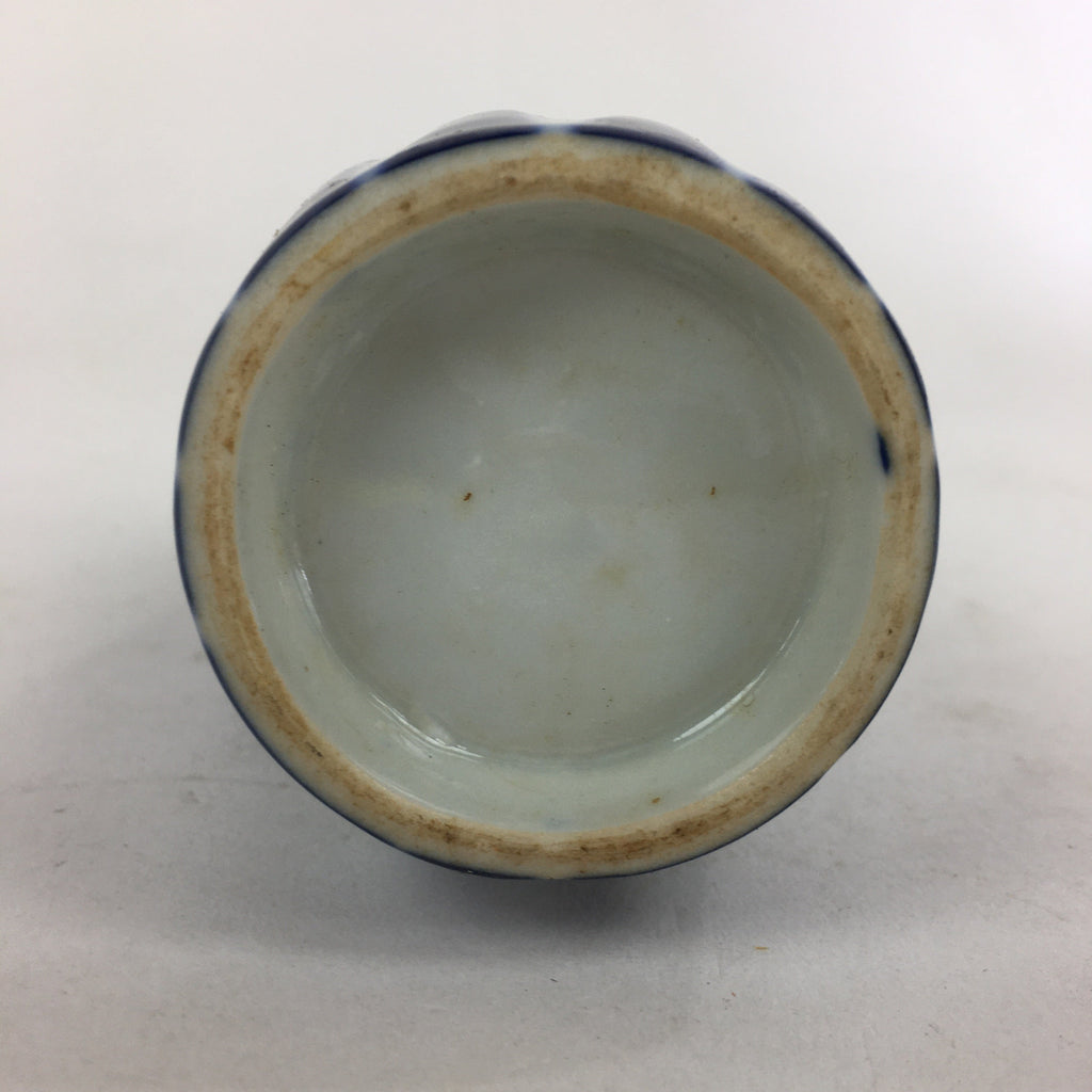 Japanese Porcelain Sake Bottle Vtg Blue White Shinogi Design Tokkuri TS353