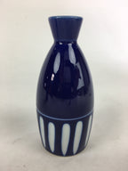 Japanese Porcelain Sake Bottle Vtg Blue White Shinogi Design Tokkuri TS355