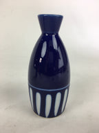 Japanese Porcelain Sake Bottle Vtg Blue White Shinogi Design Tokkuri TS355