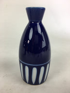 Japanese Porcelain Sake Bottle Vtg Blue White Shinogi Design Tokkuri TS355