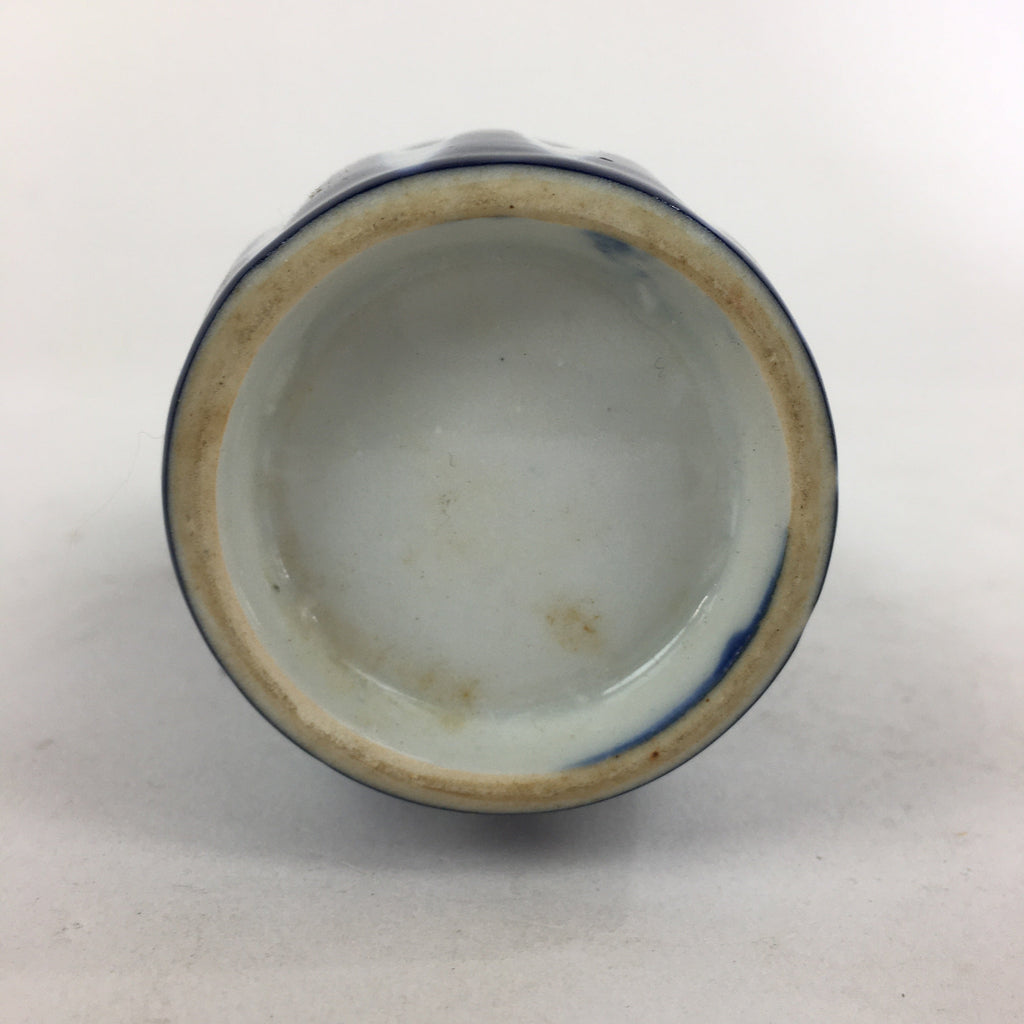 Japanese Porcelain Sake Bottle Vtg Blue White Shinogi Design Tokkuri TS355