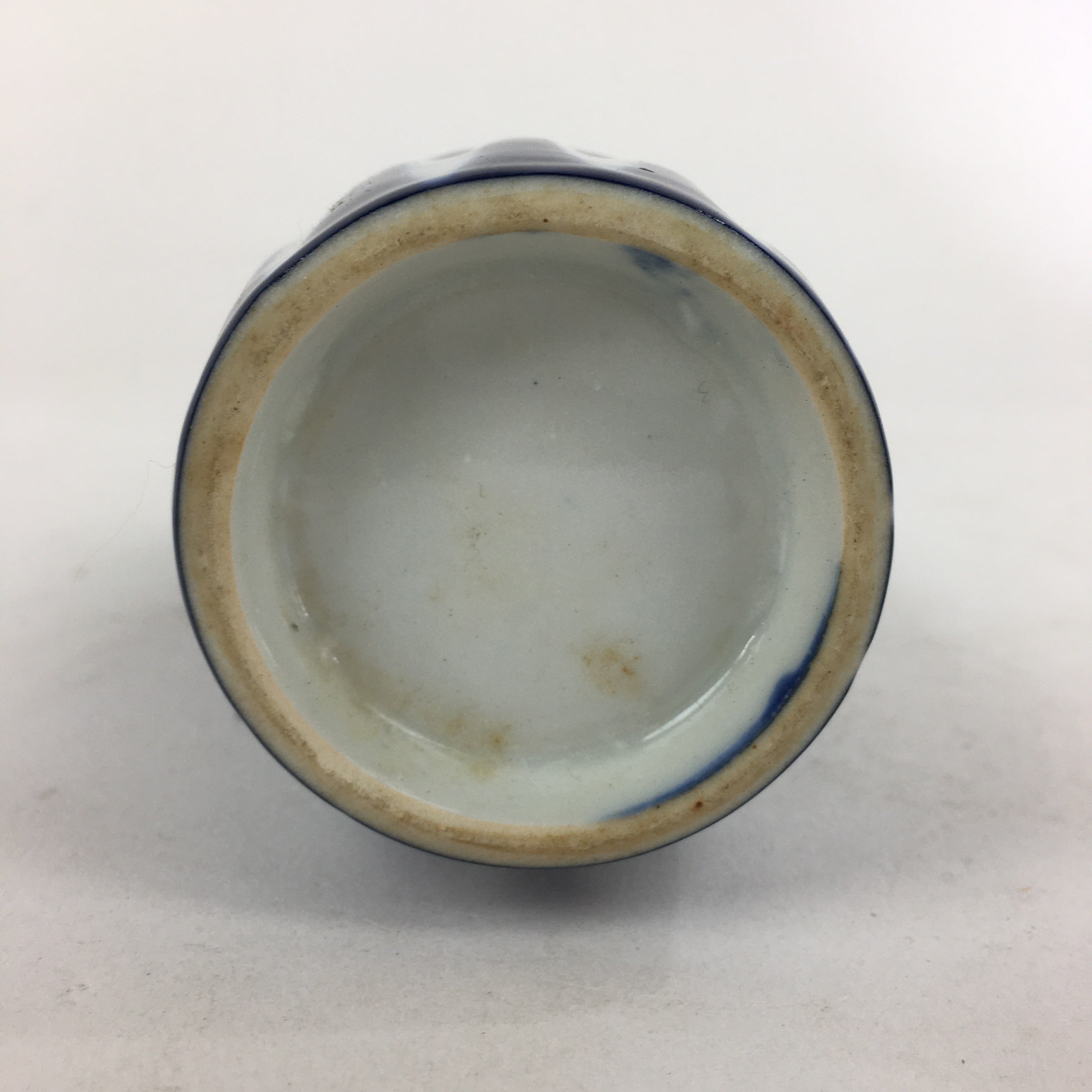 Japanese Porcelain Sake Bottle Vtg Blue White Shinogi Design Tokkuri TS355