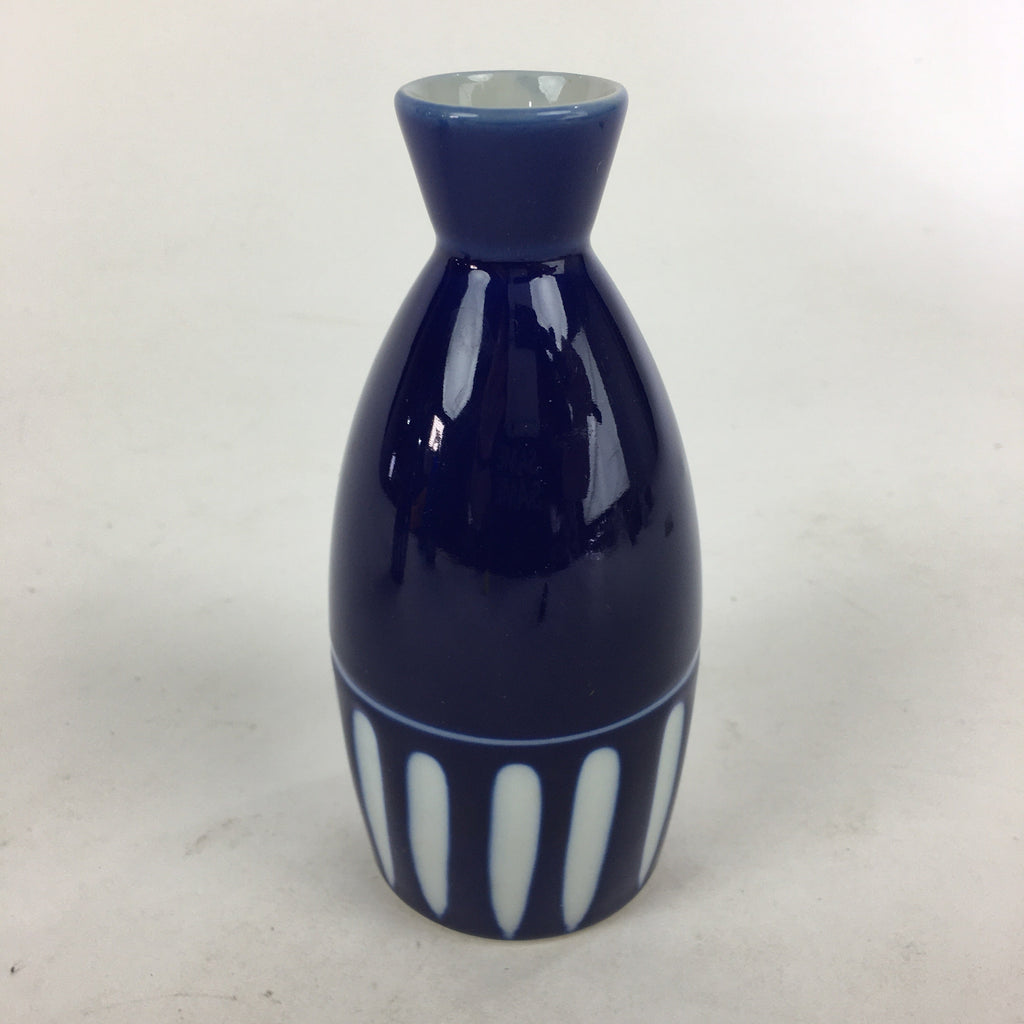 Japanese Porcelain Sake Bottle Vtg Blue White Shinogi Design Tokkuri TS355