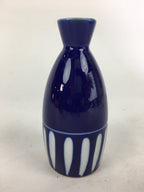 Japanese Porcelain Sake Bottle Vtg Blue White Shinogi Design Tokkuri TS356
