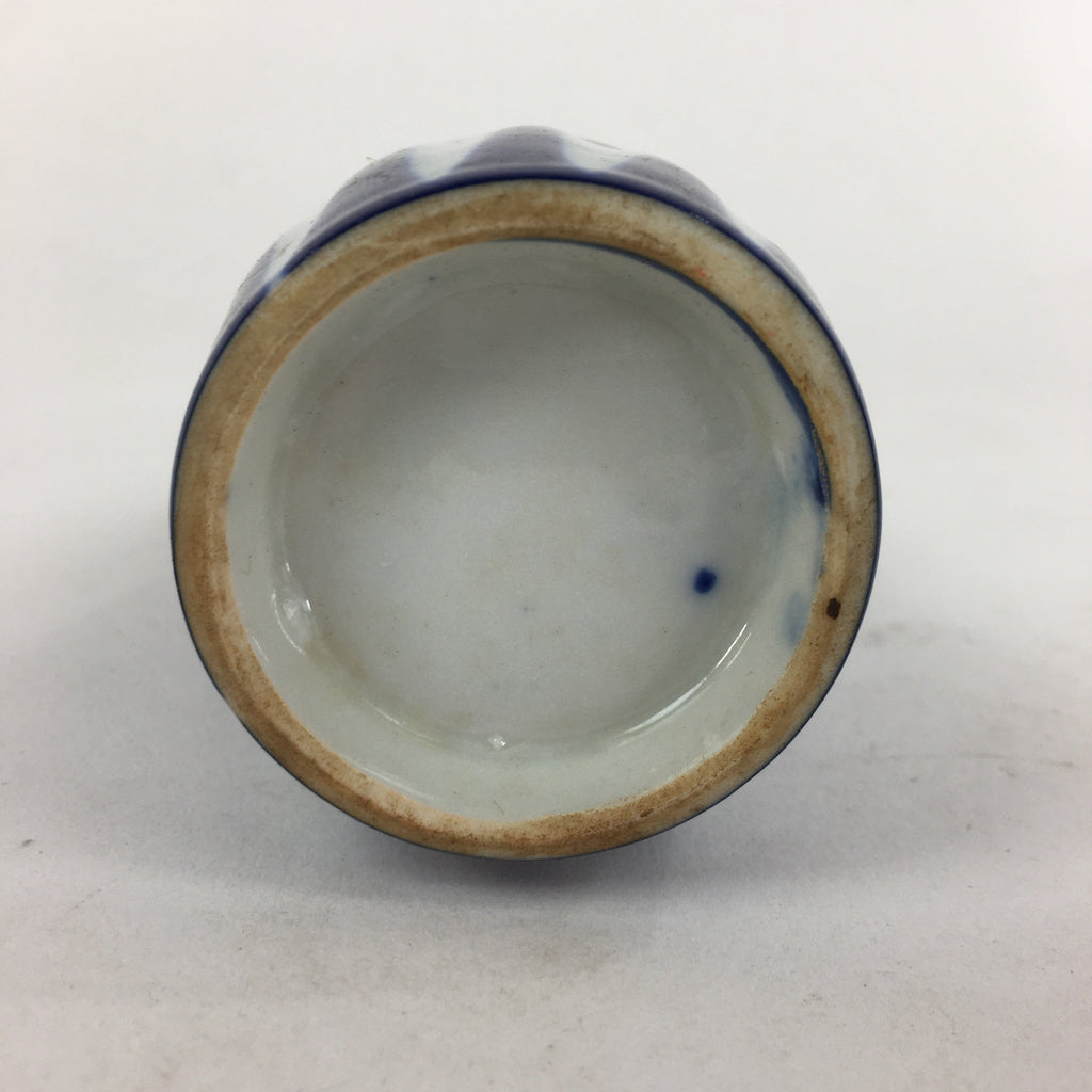 Japanese Porcelain Sake Bottle Vtg Blue White Shinogi Design Tokkuri TS356