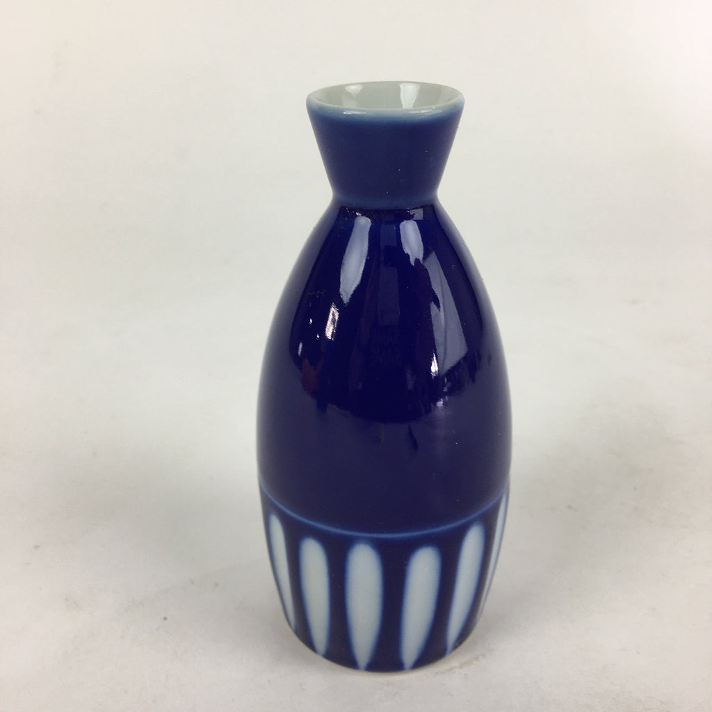 Japanese Porcelain Sake Bottle Vtg Blue White Shinogi Design Tokkuri TS357