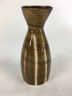 Japanese Porcelain Sake Bottle Vtg Brown White Vertical Line Design Tokkuri TS36