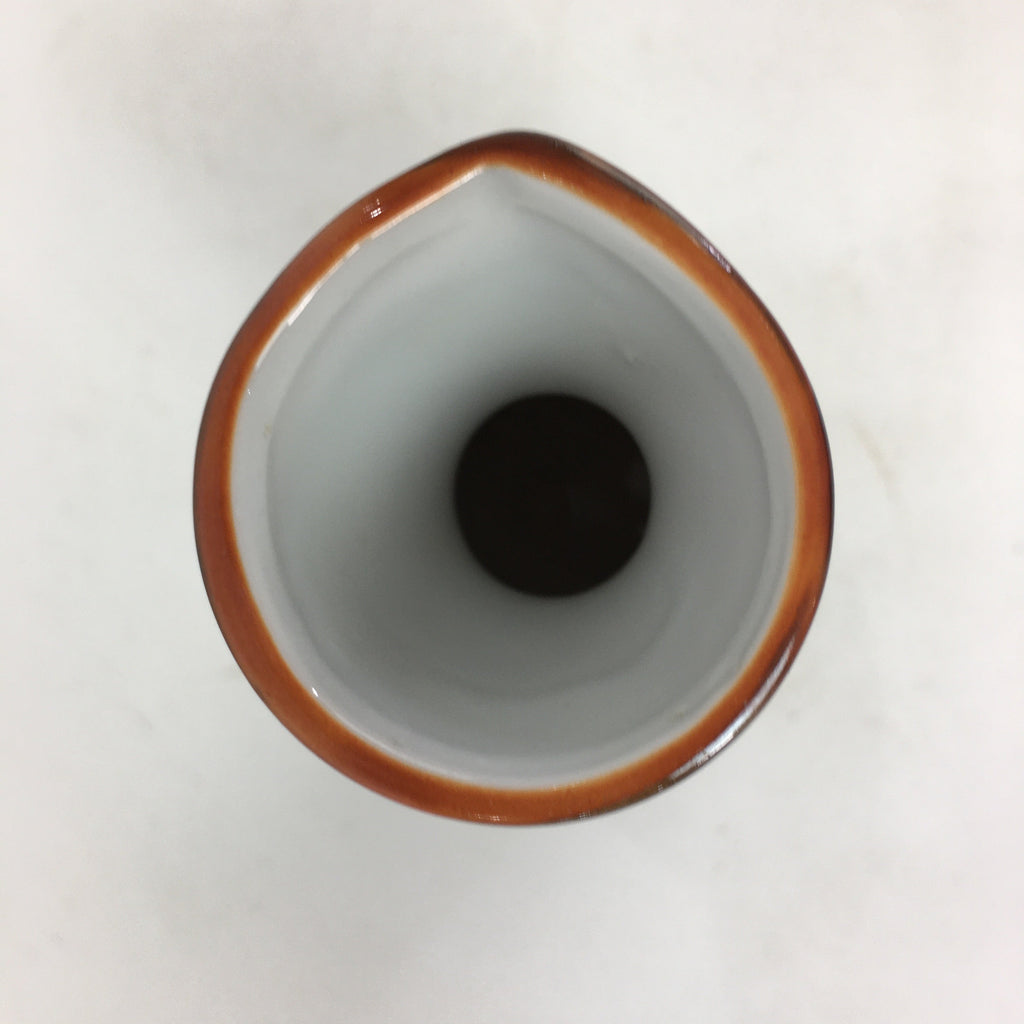 Japanese Porcelain Sake Bottle Vtg Brown White Vertical Line Design Tokkuri TS36