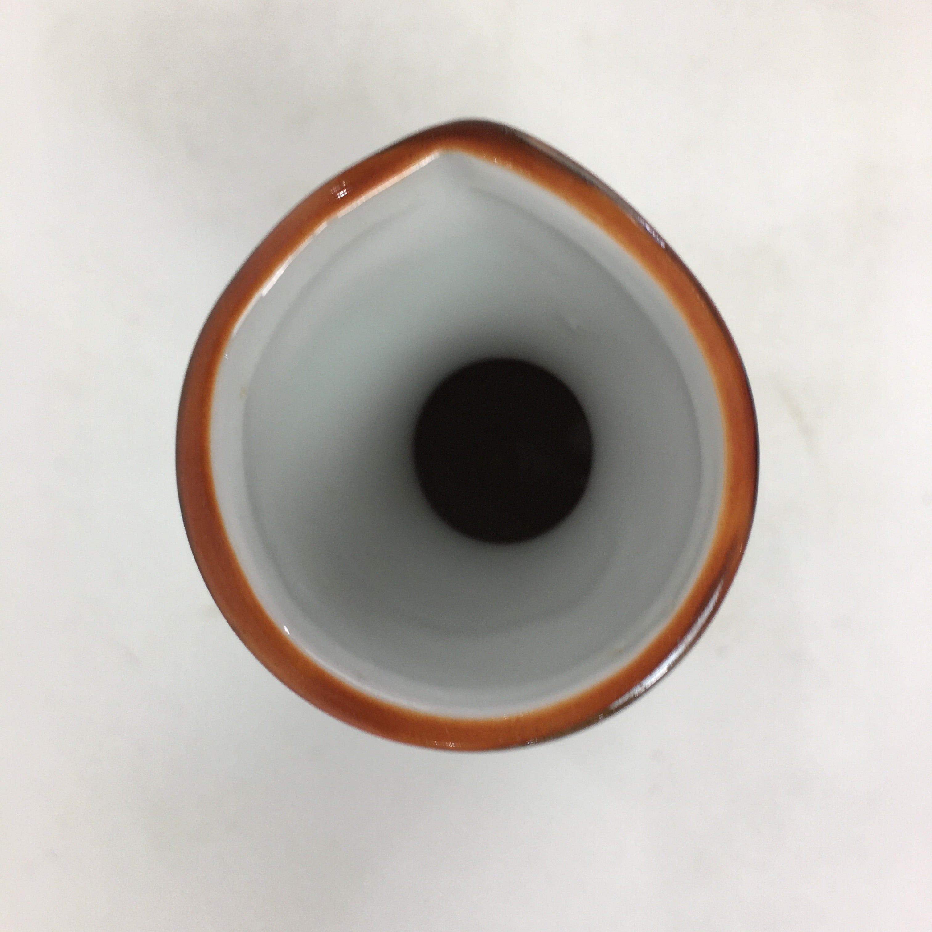Japanese Porcelain Sake Bottle Vtg Brown White Vertical Line Design Tokkuri TS36