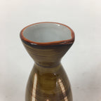 Japanese Porcelain Sake Bottle Vtg Brown White Vertical Line Design Tokkuri TS36