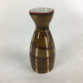 Japanese Porcelain Sake Bottle Vtg Brown White Vertical Line Design Tokkuri TS36