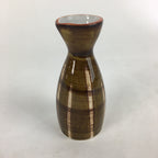Japanese Porcelain Sake Bottle Vtg Brown White Vertical Line Design Tokkuri TS36