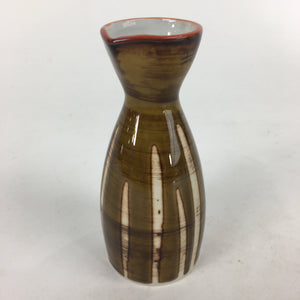 Japanese Porcelain Sake Bottle Vtg Brown White Vertical Line Design Tokkuri TS37