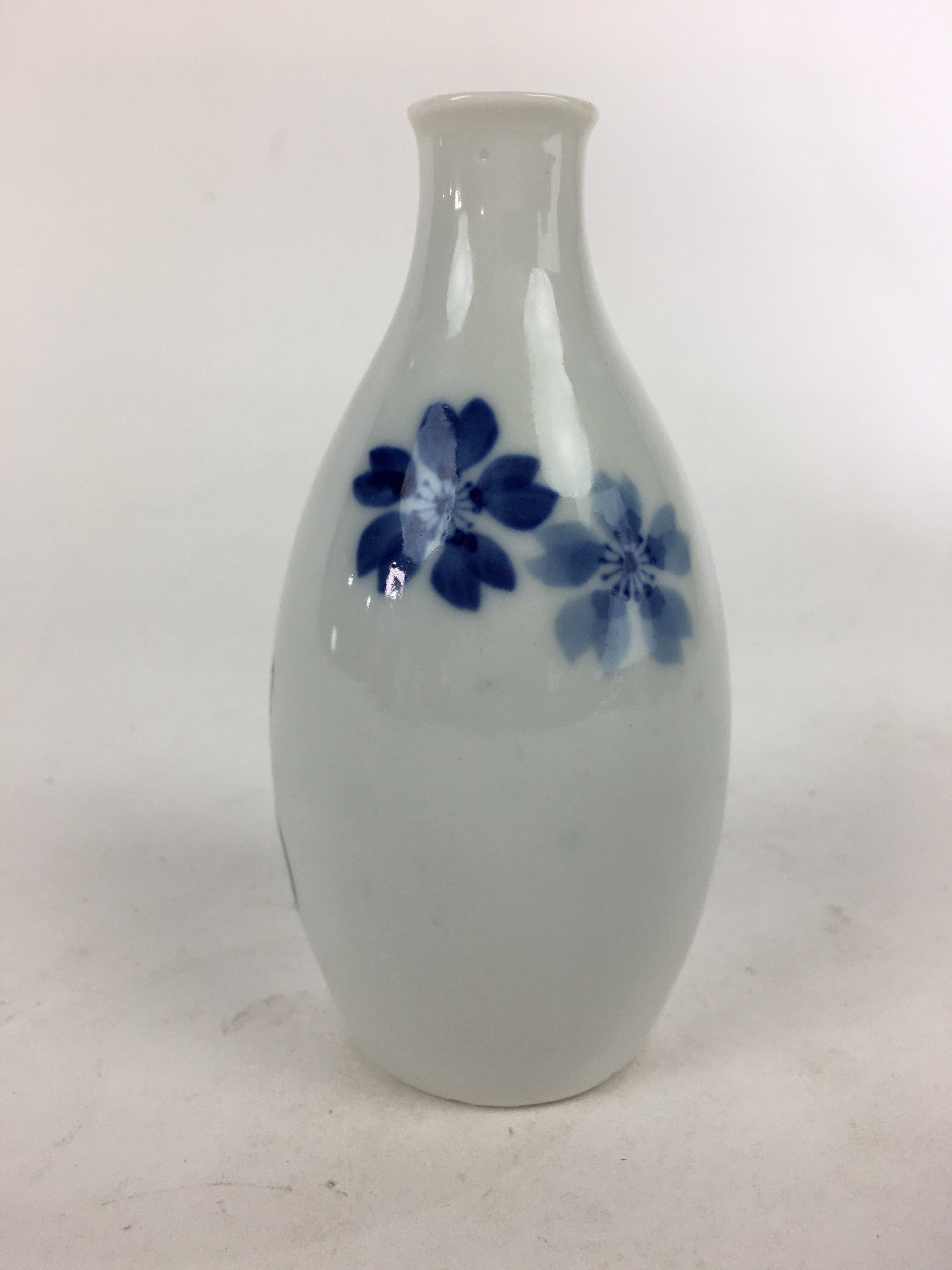 Japanese Porcelain Sake Bottle Vtg Cherry Blossom Design White Tokkuri TS346