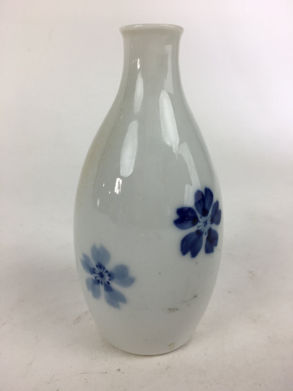 Japanese Porcelain Sake Bottle Vtg Cherry Blossom Design White Tokkuri TS346
