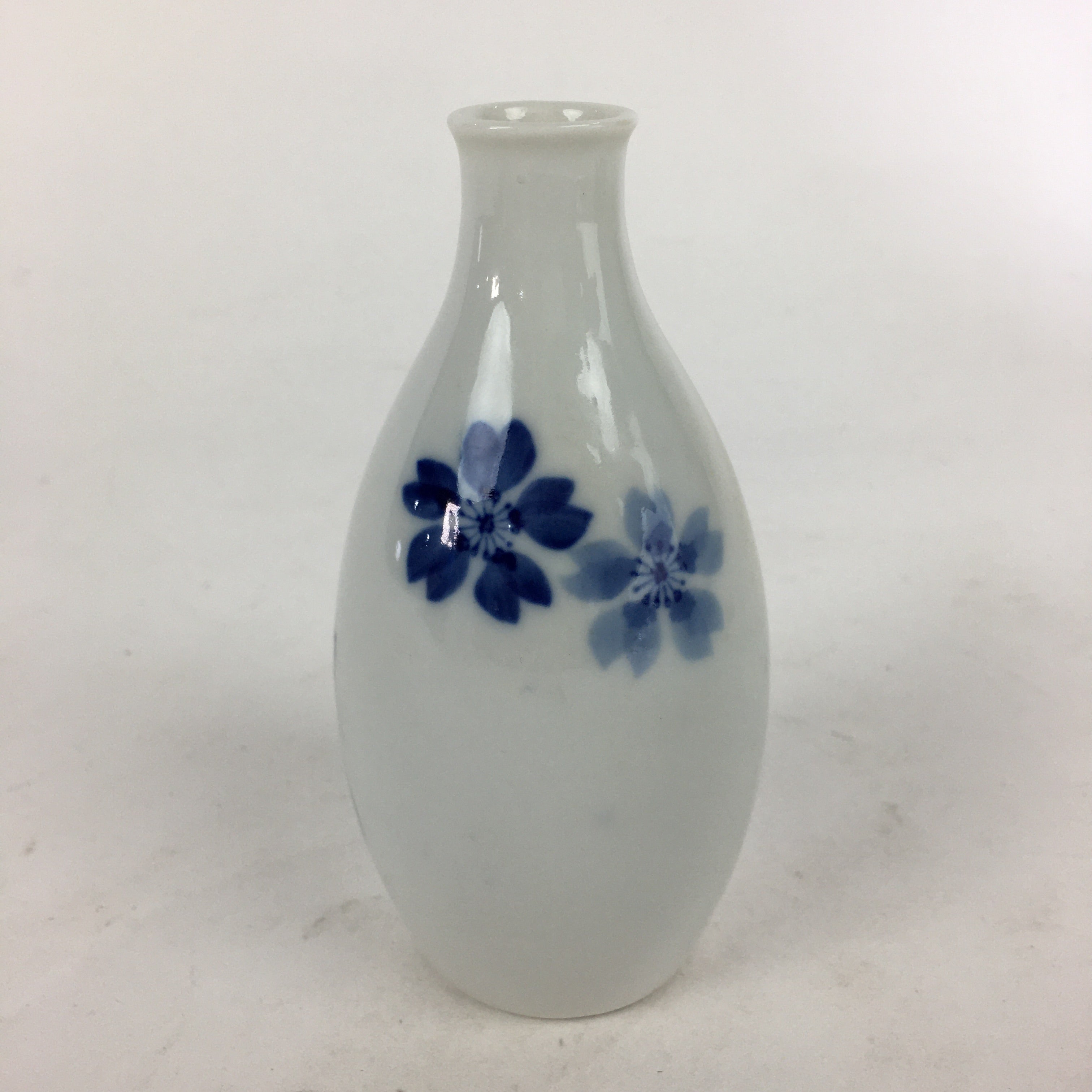 Japanese Porcelain Sake Bottle Vtg Cherry Blossom Design White Tokkuri TS346