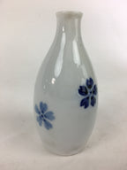 Japanese Porcelain Sake Bottle Vtg Cherry Blossom Design White Tokkuri TS347