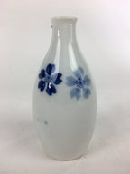 Japanese Porcelain Sake Bottle Vtg Cherry Blossom Design White Tokkuri TS348