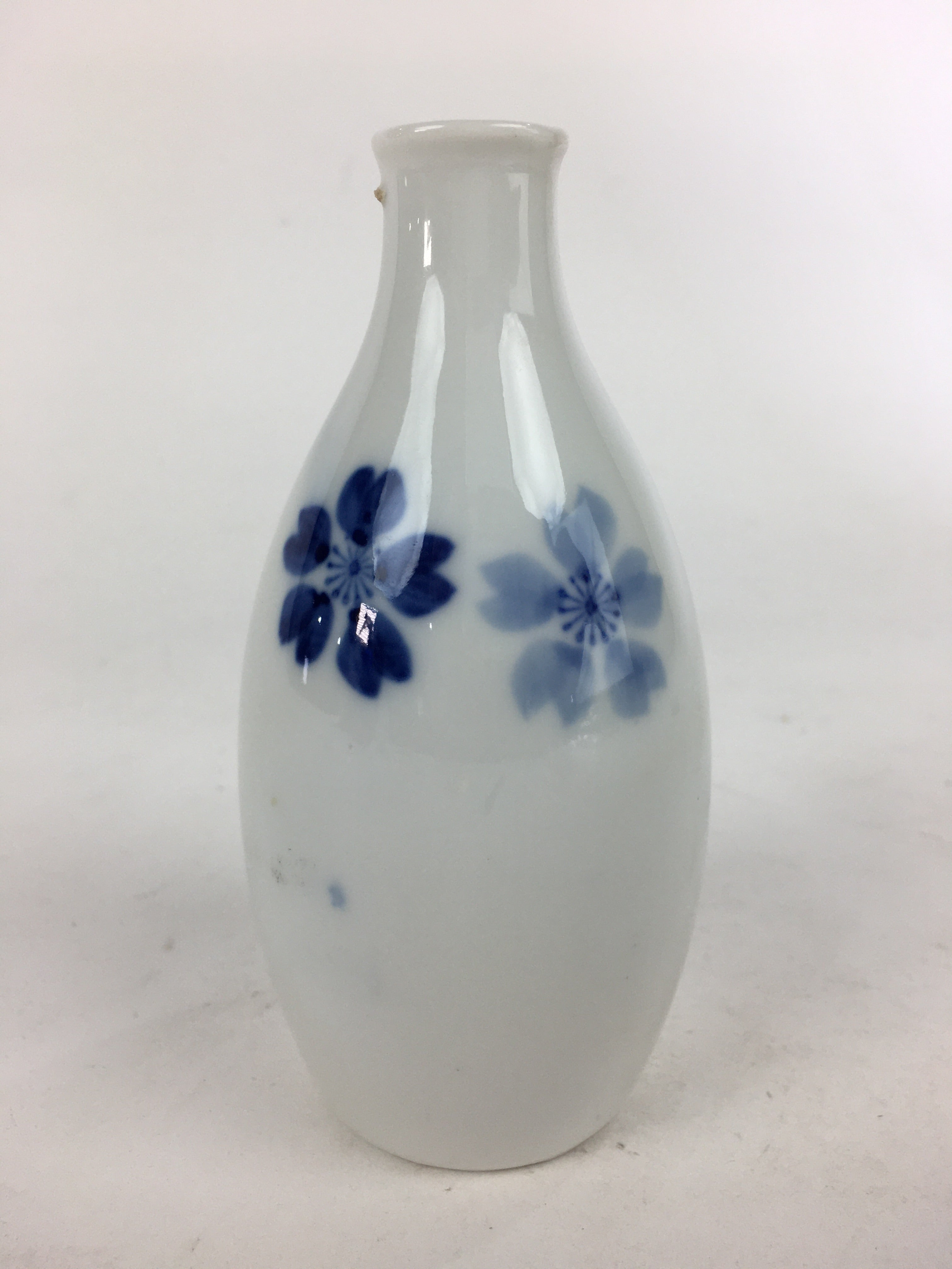 Japanese Porcelain Sake Bottle Vtg Cherry Blossom Design White Tokkuri TS348