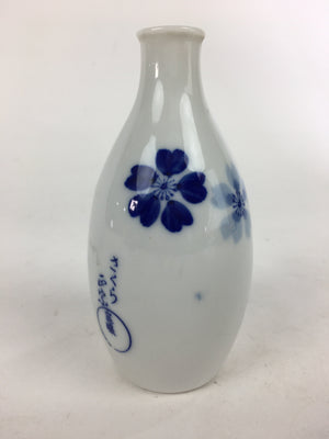 Japanese Porcelain Sake Bottle Vtg Cherry Blossom Design White Tokkuri TS349