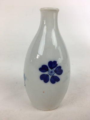 Japanese Porcelain Sake Bottle Vtg Cherry Blossom Design White Tokkuri TS349
