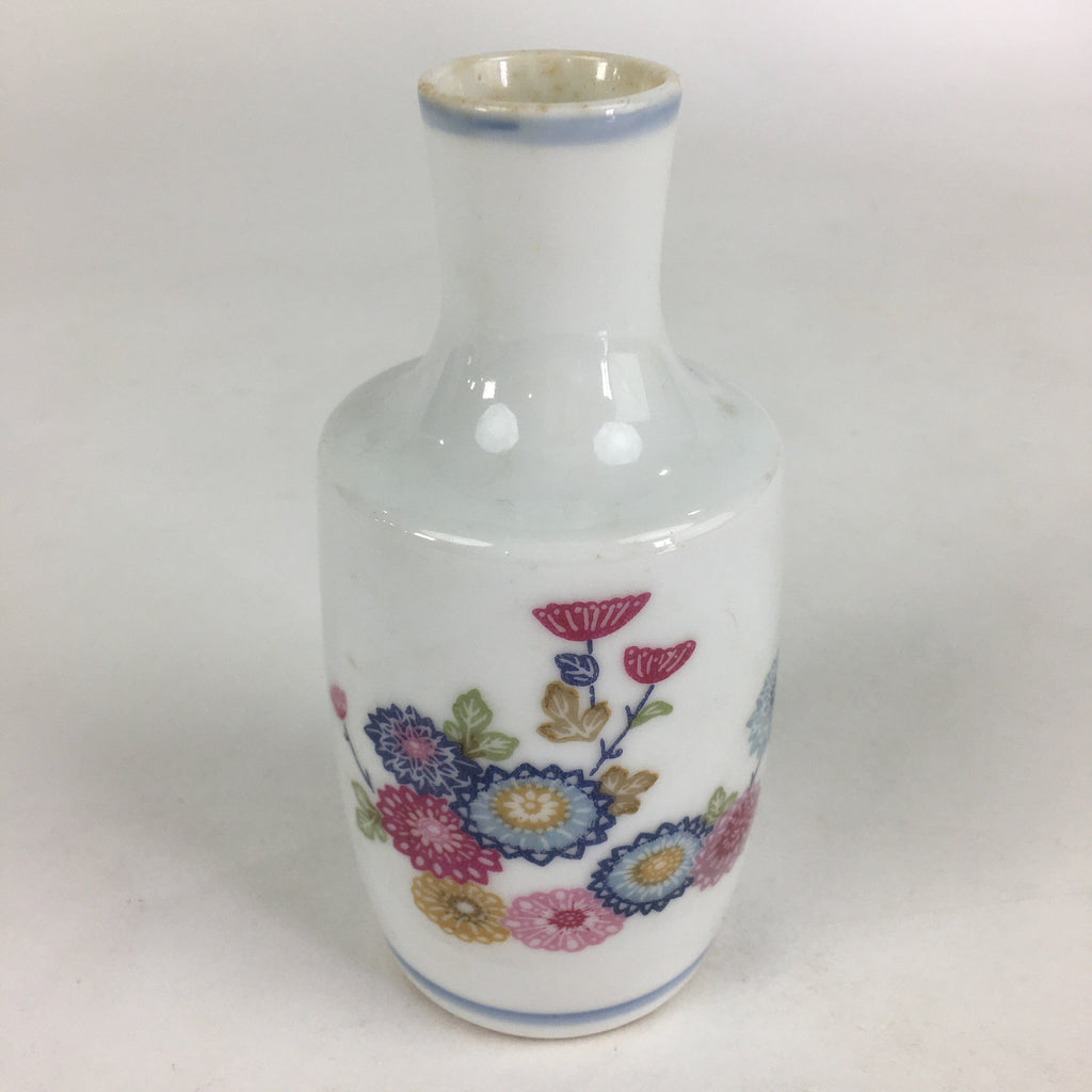 Japanese Porcelain Sake Bottle Vtg Chrysanthemum Tokkuri White TS391