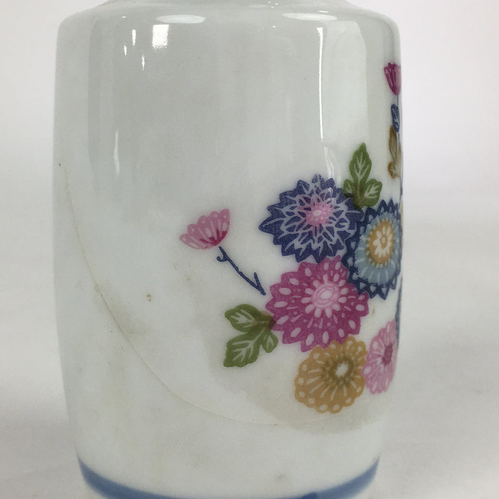 Japanese Porcelain Sake Bottle Vtg Chrysanthemum Tokkuri White TS392