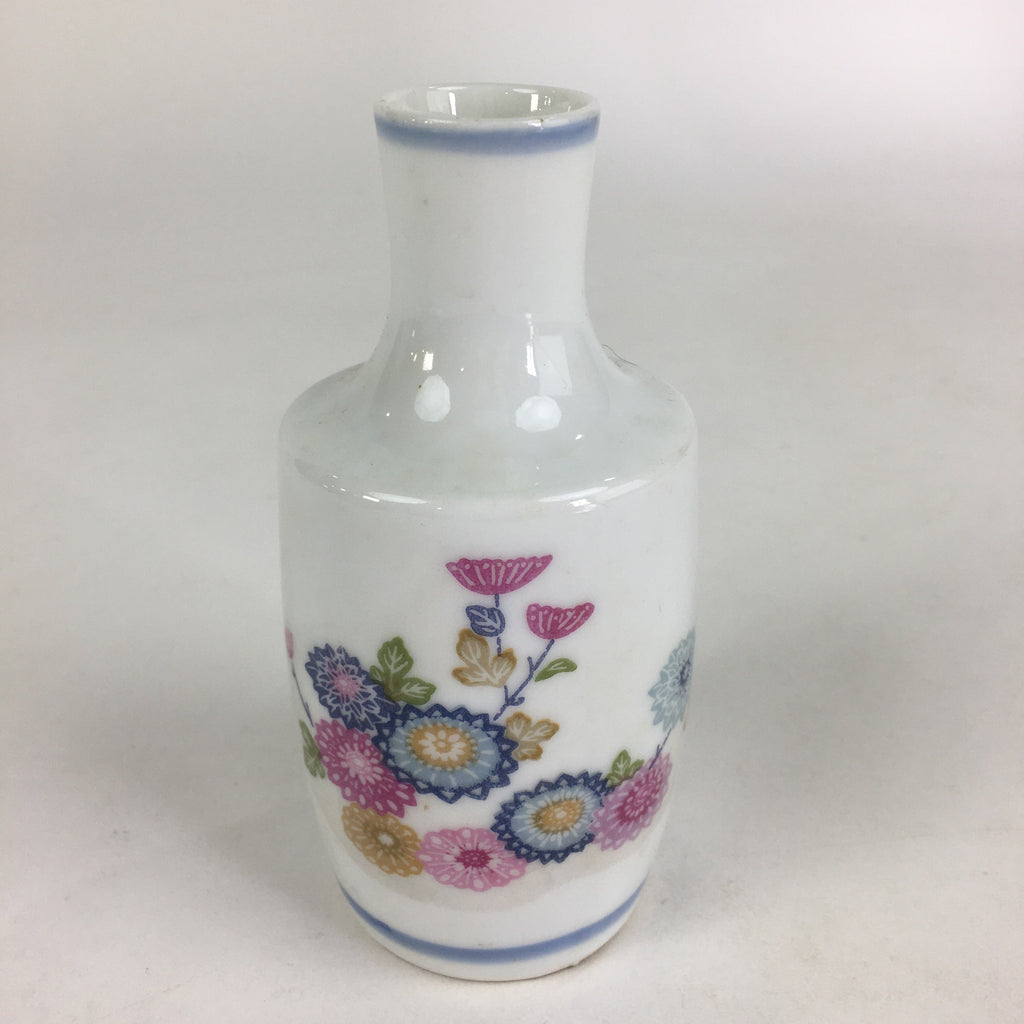 Japanese Porcelain Sake Bottle Vtg Chrysanthemum Tokkuri White TS392