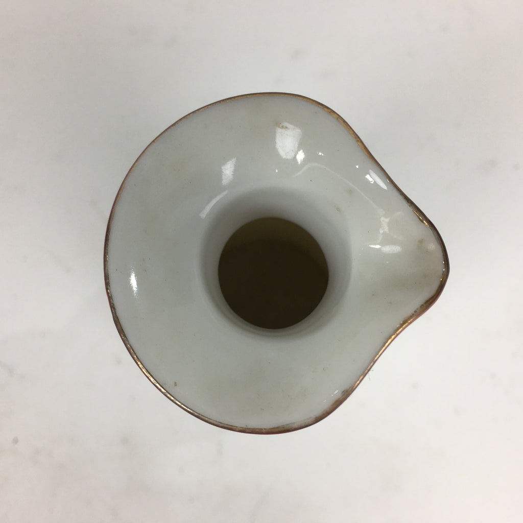 Japanese Porcelain Sake Bottle Vtg Dimple Red Spout White Tokkuri TS330