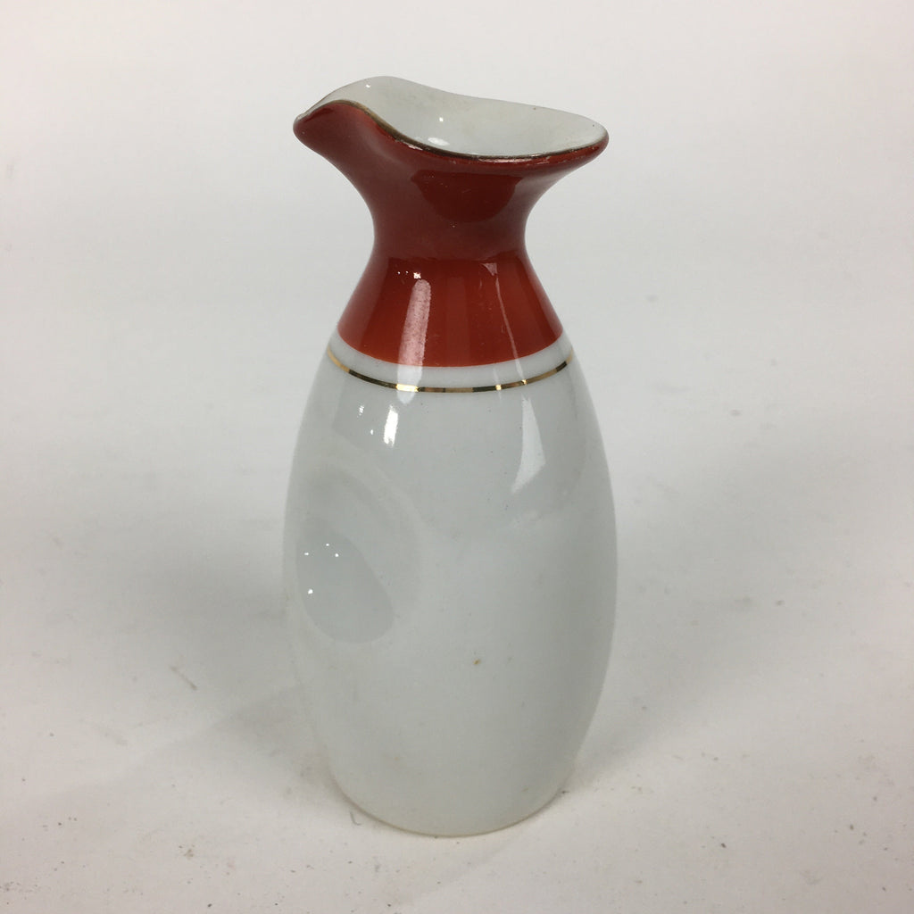 Japanese Porcelain Sake Bottle Vtg Dimple Red Spout White Tokkuri TS330