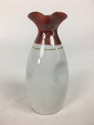 Japanese Porcelain Sake Bottle Vtg Dimple Red Spout White Tokkuri TS331