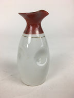 Japanese Porcelain Sake Bottle Vtg Dimple Red Spout White Tokkuri TS331
