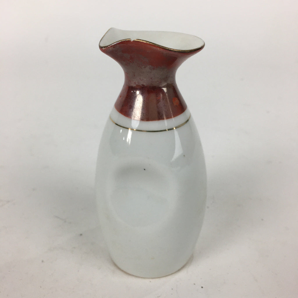 Japanese Porcelain Sake Bottle Vtg Dimple Red Spout White Tokkuri TS331