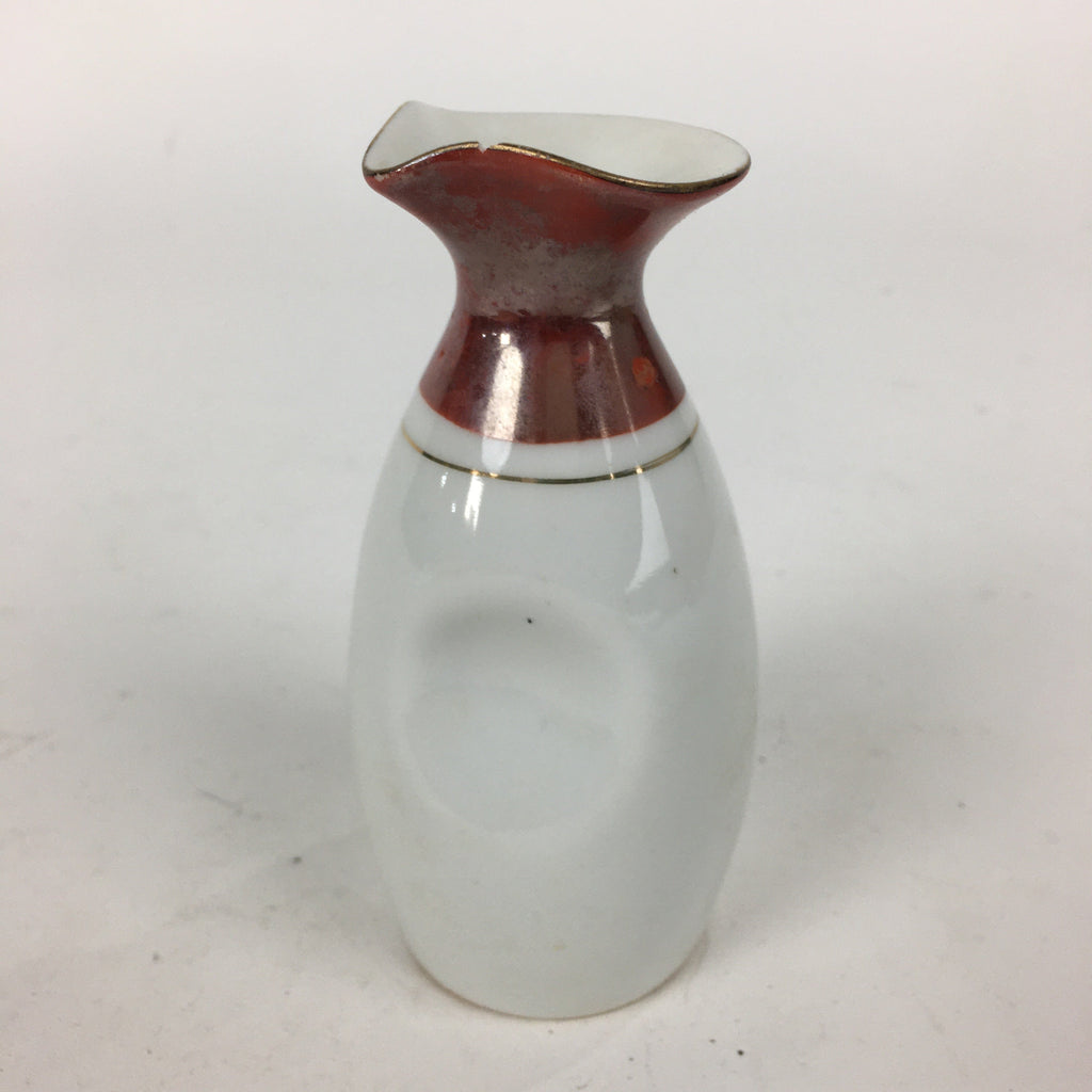 Japanese Porcelain Sake Bottle Vtg Dimple Red Spout White Tokkuri TS331