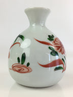 Japanese Porcelain Sake Bottle Vtg Hand Painted Flower Tokkuri White TS432