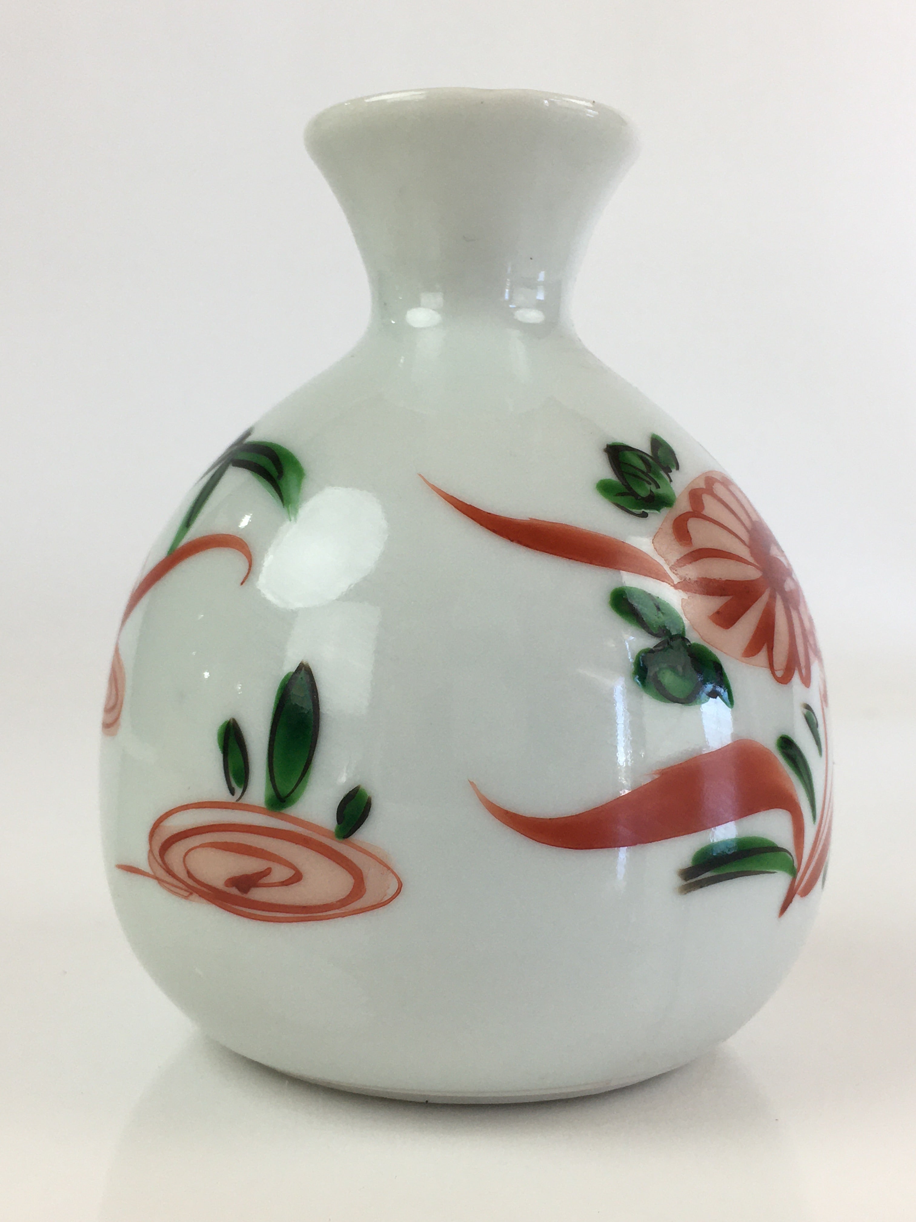 Japanese Porcelain Sake Bottle Vtg Hand Painted Flower Tokkuri White TS432