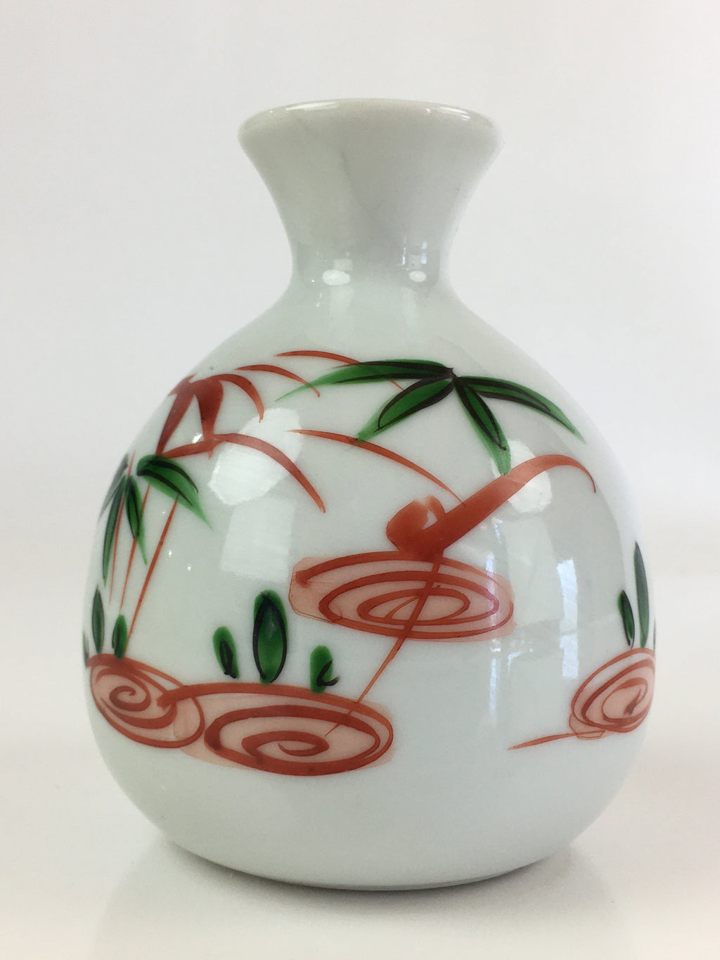 Japanese Porcelain Sake Bottle Vtg Hand Painted Flower Tokkuri White TS432