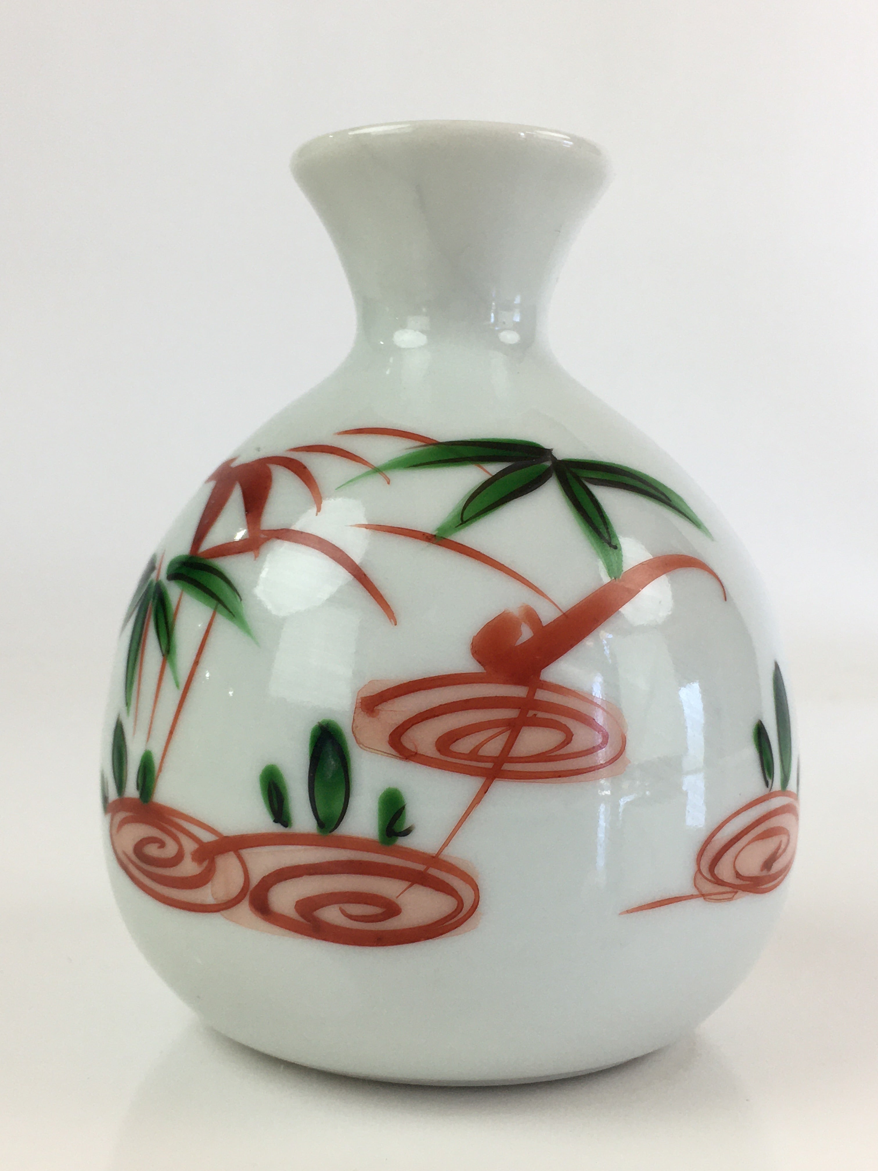 Japanese Porcelain Sake Bottle Vtg Hand Painted Flower Tokkuri White TS432