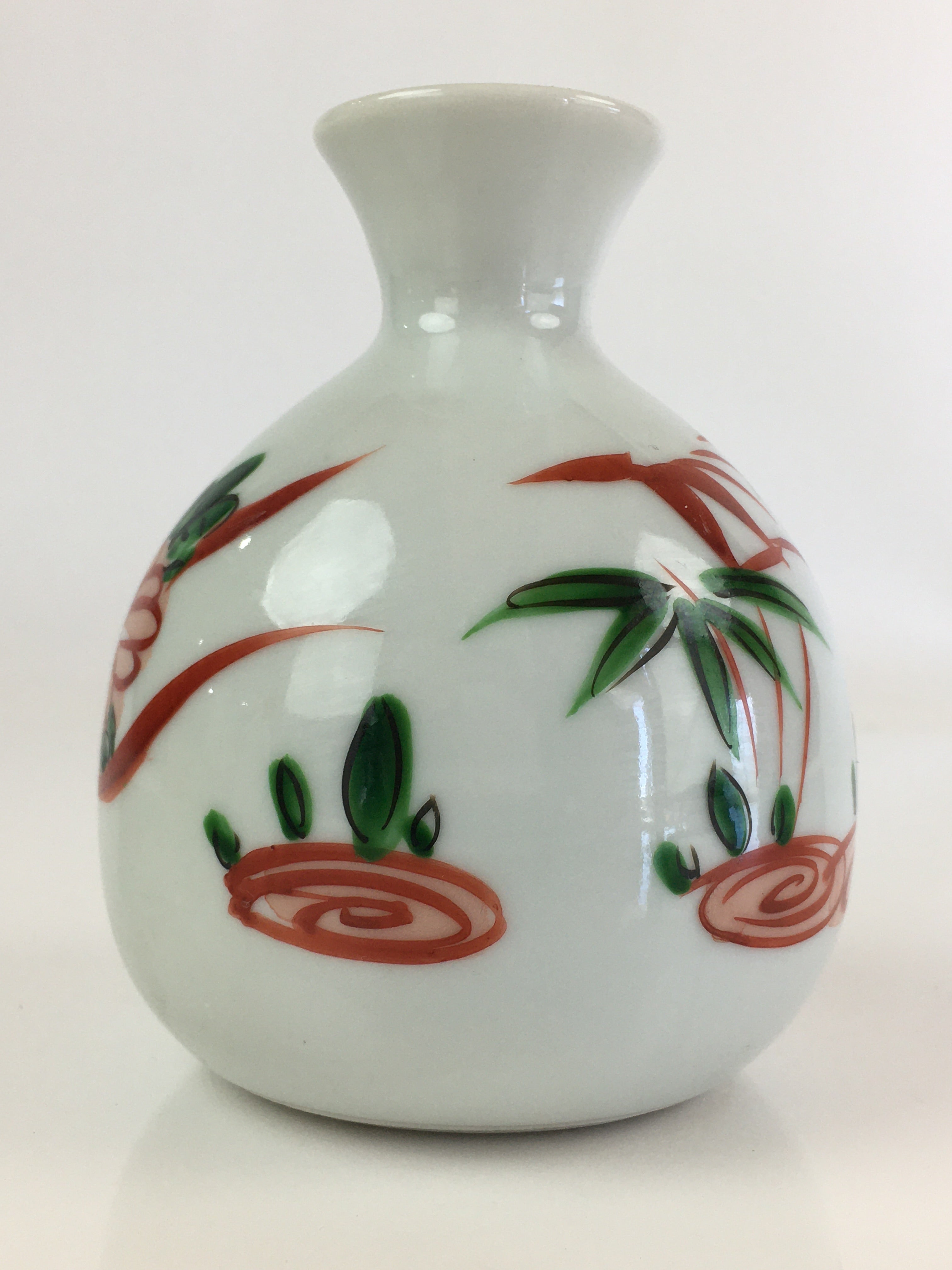 Japanese Porcelain Sake Bottle Vtg Hand Painted Flower Tokkuri White TS432