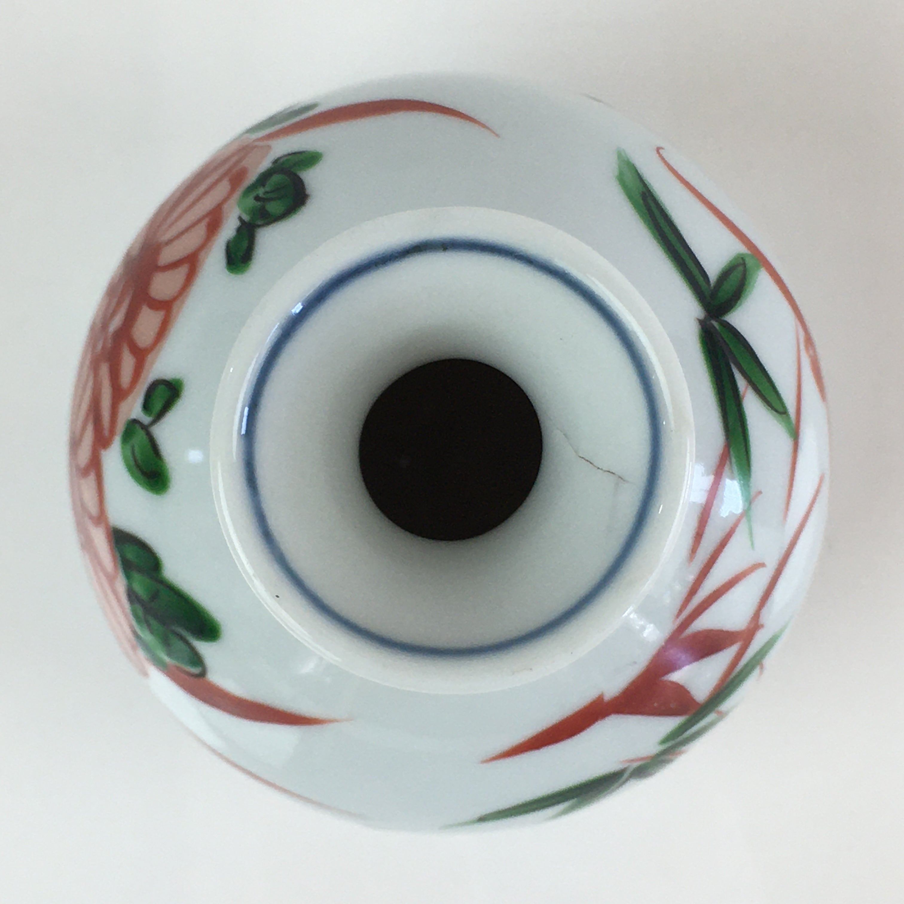 Japanese Porcelain Sake Bottle Vtg Hand Painted Flower Tokkuri White TS432