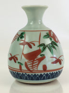 Japanese Porcelain Sake Bottle Vtg Hand-Painted Flower Tokkuri White TS435